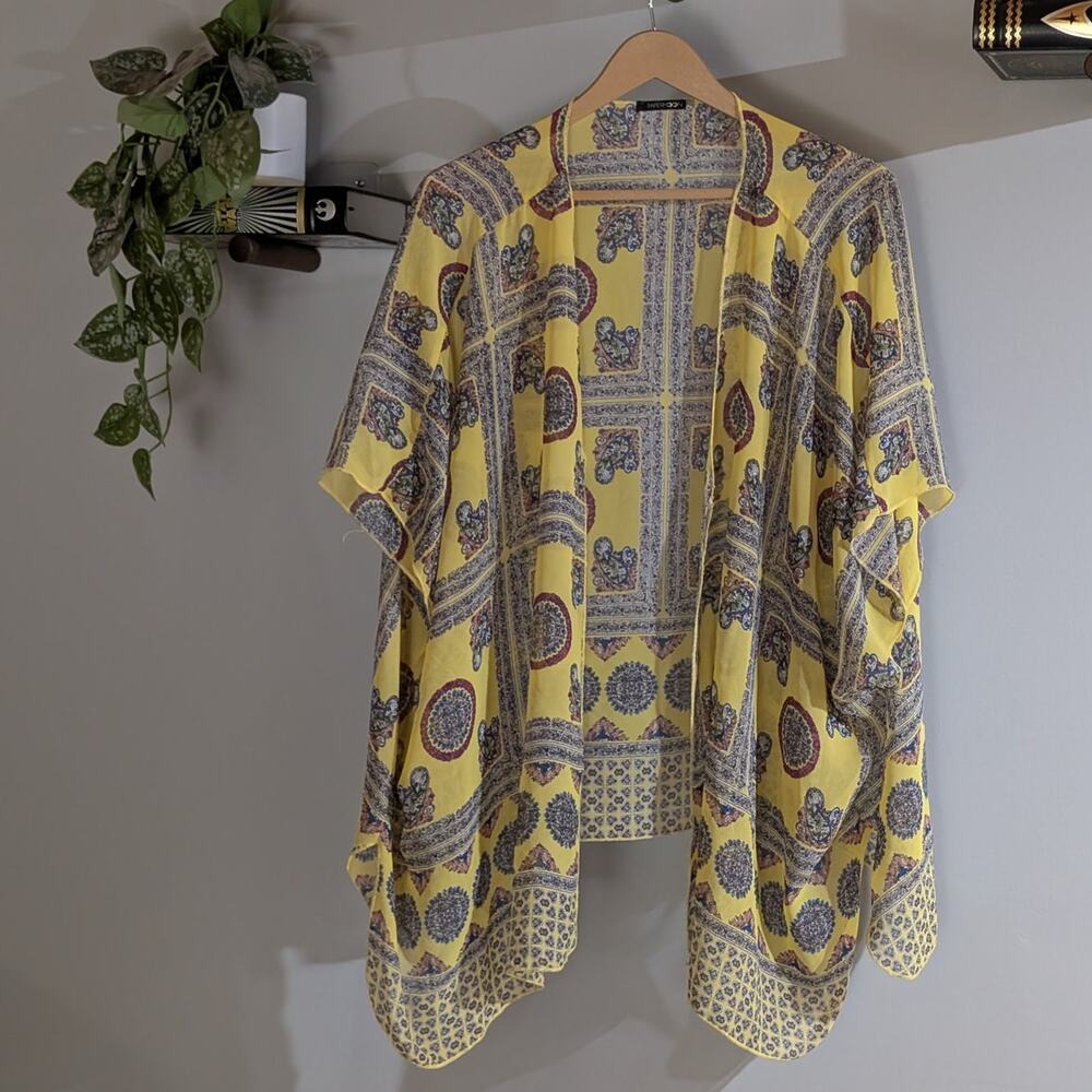Boho Yellow Paisley Lightweight Kimono Cover Up | OS